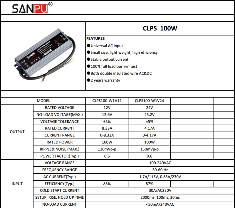 CLPS100_W1V12_SANPU_Waterproof_LED_Power_Supply_1