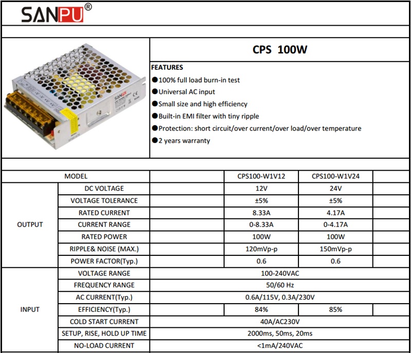 CPS100_W1V12_SANPU_12volt_power_supply_100watt_1