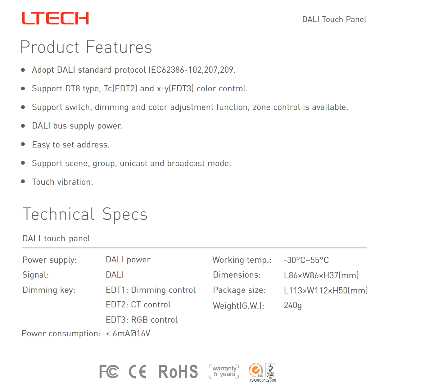 Ltech_EDT2_DALI_CT_Touch_Panel_Master_Led_Controller_2