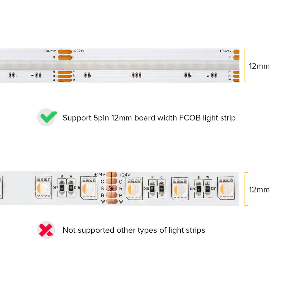 PWM_5pin_RGBW_6pin_RGBCCT_SPI_3pin_RGBIC_12mm_12_24_5