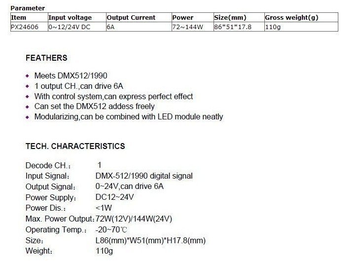 PX24606_DMX_Constant_Voltage_Decoder_for_Single_Color_LED_Lighting_1